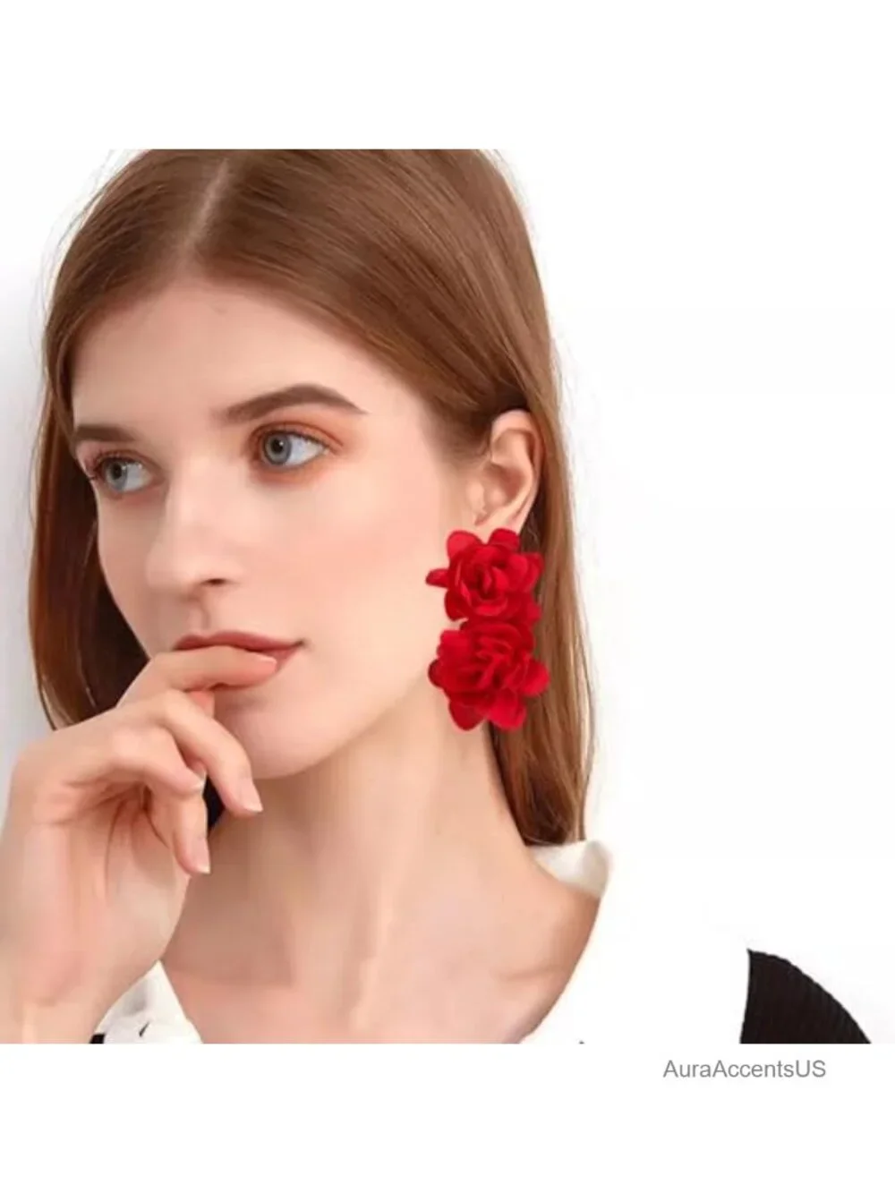 Bohemian Flower Drop Earrings for Women, Fabric Dangle Statement Acrylic